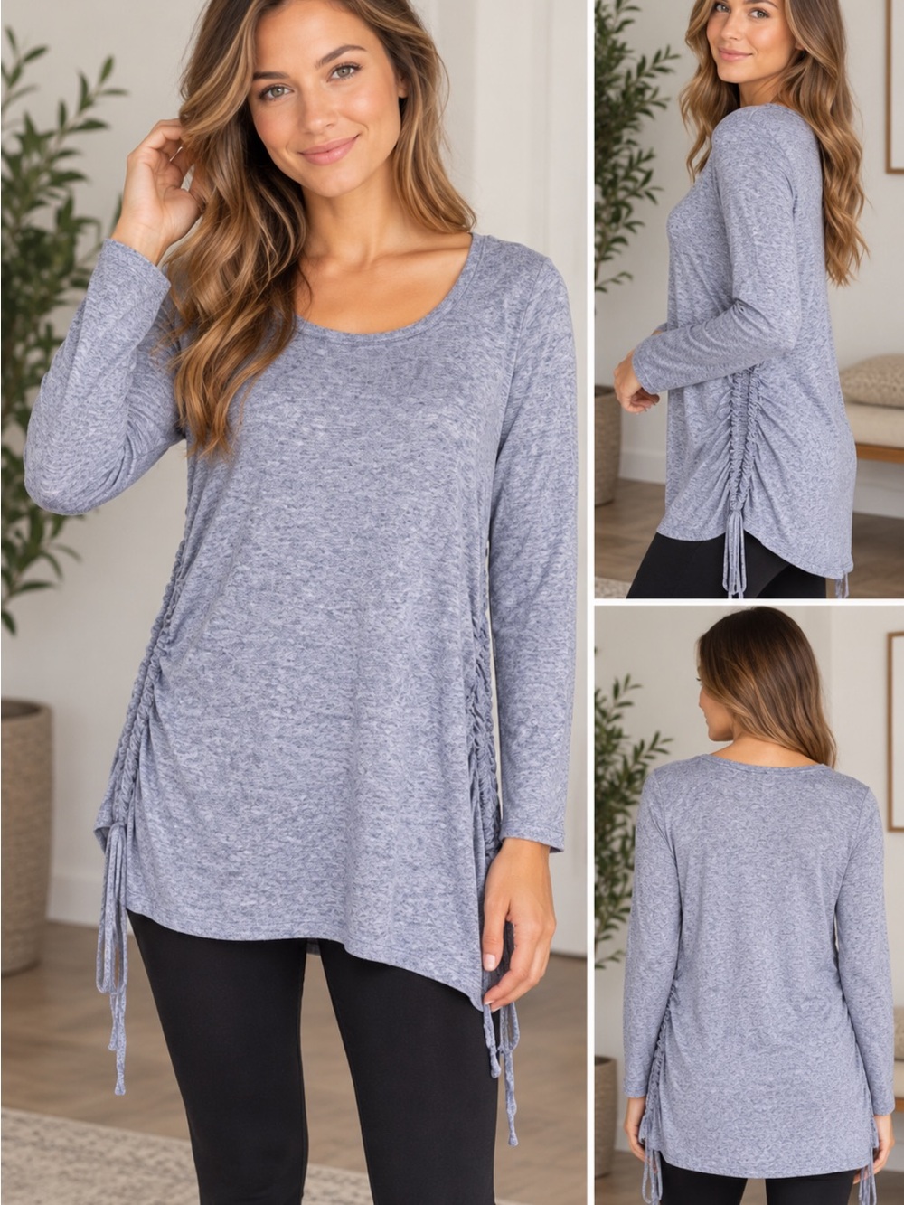 Blue Long Sleeve Fringe Top